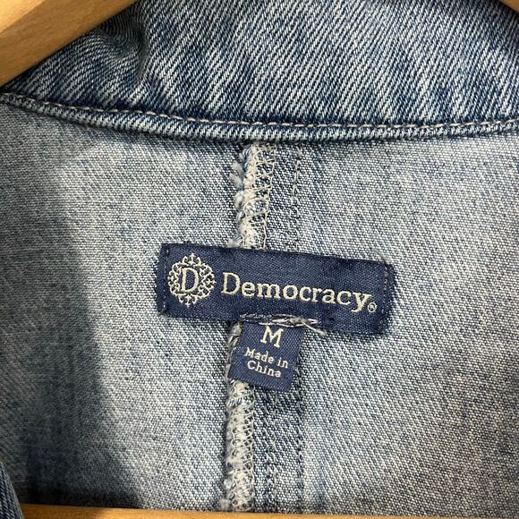Democracy Denim Jean Jacket Medium 100% Cotton Blue Cropped Classic - Picture 5 of 8